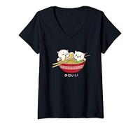 Femme Kawaii chat japonais Tokyo anime chat ramen T-shirt T-Shirt avec Col en V