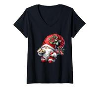 Femme Kawaii Christmas Decor Christmas Cookies and Hot Cocoa GNOME T-Shirt avec Col en V