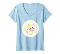 Femme Kawaii Cute Yellow Cow, Kawaii Banana Milk Girl T-Shirt avec Col en V