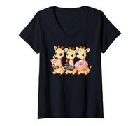 Femme Kawaii Girafes Thé Au Lait Video Game Donut Girafe T-Shirt avec Col en V