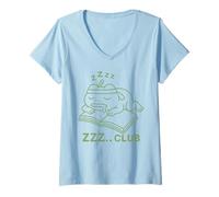 Femme Kawaii Grenouille endormie Minimaliste Harajuku Japonais T-Shirt avec Col en V