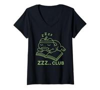 Femme Kawaii Grenouille endormie Minimaliste Harajuku Japonais T-Shirt avec Col en V