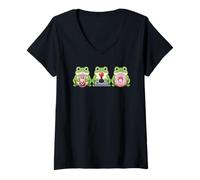 Femme Kawaii Grenouilles Thé Au Lait Video Game Donut Grenouille T-Shirt avec Col en V