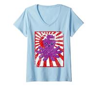 Femme Kawaii Japanese Anime Octopus Tako Design Manga Style T-Shirt avec Col en V