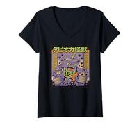 Femme Kawaii Kaiju Boba Monster Bubble Tea Anime T-Shirt avec Col en V
