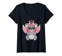 Femme Kawaii Koala Angel Gum Valentine's Day Love T-Shirt avec Col en V