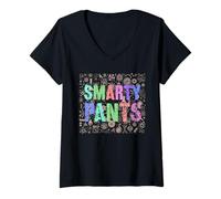 Femme Kawaii Little Miss Smarty Pants Mr College Education Game on T-Shirt avec Col en V