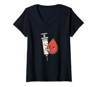 Femme Kawaii Medical Joke Seringue de Sang Draw Phlébotomistes T-Shirt avec Col en V
