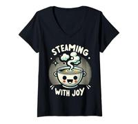 Femme Kawaii Miso Soup Steamimg with Joy Japanese Essen Design T-Shirt avec Col en V