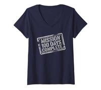Femme Kawaii Mission Scolaire complète de 100 Jours T-Shirt avec Col en V
