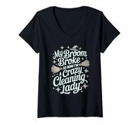 Femme Kawaii Nettoyage Lady Balai de sorcière Broke Janitor Team Scrub T-Shirt avec Col en V