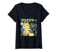 Femme Kawaii Programmer Cat Computer Science Funny Coding Train T-Shirt avec Col en V