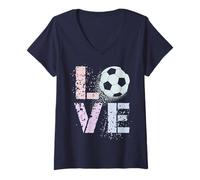 Femme Kawaii Soccer Love Valentine Coaching Mom Kids Club Game Dad T-Shirt avec Col en V