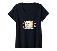 Femme Kawaii Toaster Drinking Bubble Tea T-Shirt avec Col en V