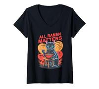 Femme Kawaii Tout CE Qui Compte pour Les Ramen : Cat Mom Ramen Passitivement Papa T-Shirt avec Col en V