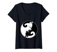 Femme Kawaii Yin Yang chat noir, cadeau manga croissant de luna T-Shirt avec Col en V