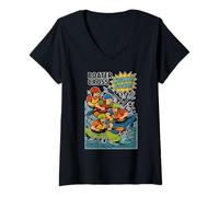 Femme Kayak Comique Boater Cross Crash Boom T-Shirt avec Col en V