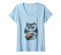 Femme Kayak King in The Wild Adventure pour kayakistes T-Shirt avec Col en V