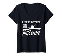 Femme Kayak River Citation Life is Better on The River Paddler T-Shirt avec Col en V