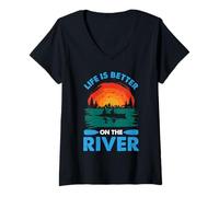 Femme Kayak River Citation Life is Better on The River Paddler T-Shirt avec Col en V