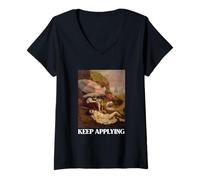 Femme Keep Applying Sunscreen Lotion Funny Beach Vacation Summer T-Shirt avec Col en V