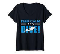 Femme Keep Calm and Dive Scuba Funny Diver Diving T-Shirt avec Col en V