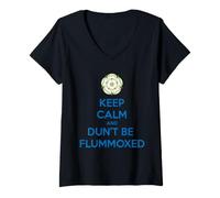Femme Keep Calm and Dun't Be Flummoxed Yorkshire Dailect Bleu T-Shirt avec Col en V