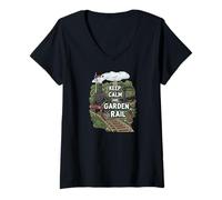 Femme Keep Calm and Garden Rail Model Train Hobbyist T-Shirt avec Col en V