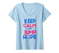 Femme Keep Calm and Jump Rope Hobby Saut à Sauter T-Shirt avec Col en V