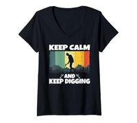Femme Keep Calm and Keep Digging Metal Detecting T-Shirt avec Col en V