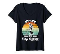 Femme Keep Calm and Keep Digging Metal Detecting T-Shirt avec Col en V