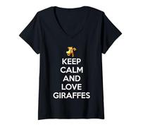 Femme Keep Calm and Love Girafes T-Shirt avec Col en V