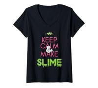 Femme Keep Calm and Make Slime DIY Funny Slime Queen T-Shirt avec Col en V