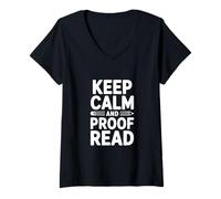 Femme Keep Calm and Proof Read for Grammar Athusiasts T-Shirt avec Col en V