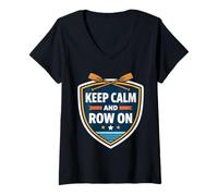 Femme Keep Calm and Row on Rowing Crew Team Practice Race Citation T-Shirt avec Col en V