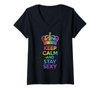 Femme Keep Calm and Stay Sexy LGBT T-Shirt avec Col en V