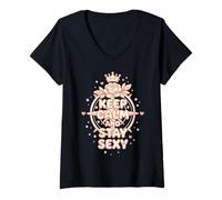 Femme Keep Calm and Stay Sexy T-Shirt avec Col en V