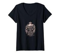 Femme Keep Calm and Stay Sexy T-Shirt avec Col en V