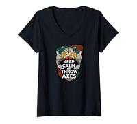 Femme Keep Calm and Throw Axes Funny Axe Throwing Design T-Shirt avec Col en V