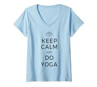 Femme Keep Calm & Do Yoga Om Méditation Chakra Pleine Conscience T-Shirt avec Col en V