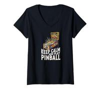 Femme Keep Calm Pinball Machine Retro Arcade Gamer T-Shirt avec Col en V