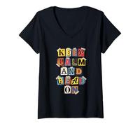 Femme Keep Calm Read on Collage Lettres Amateur de Livres T-Shirt avec Col en V