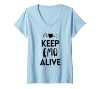 Femme Keep Emo Alive Bat Heart Art pour Goths Pastel T-Shirt avec Col en V