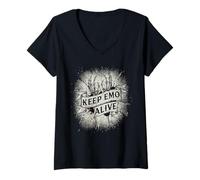 Femme Keep Emo Alive Broken Heart Graphic pour scène Alt T-Shirt avec Col en V