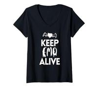 Femme Keep Emo Alive Dark Bat Heart T-Shirt avec Col en V