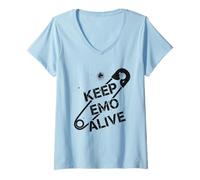 Femme Keep Emo Alive Épingle à nourrice pour Punk Rockers T-Shirt avec Col en V