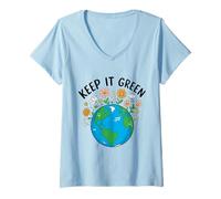 Femme Keep It Green Earth Day Planet Sensibilisation à l'environnement 2026 T-Shirt avec Col en V