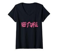 Femme Keep It Simple Minimalist Motivational Quote Design T-Shirt avec Col en V