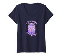 Femme Keep It Weird Owl T-Shirt avec Col en V