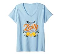 Femme Keep It Zesty Sunshine Club Citrons Blooms T-Shirt avec Col en V